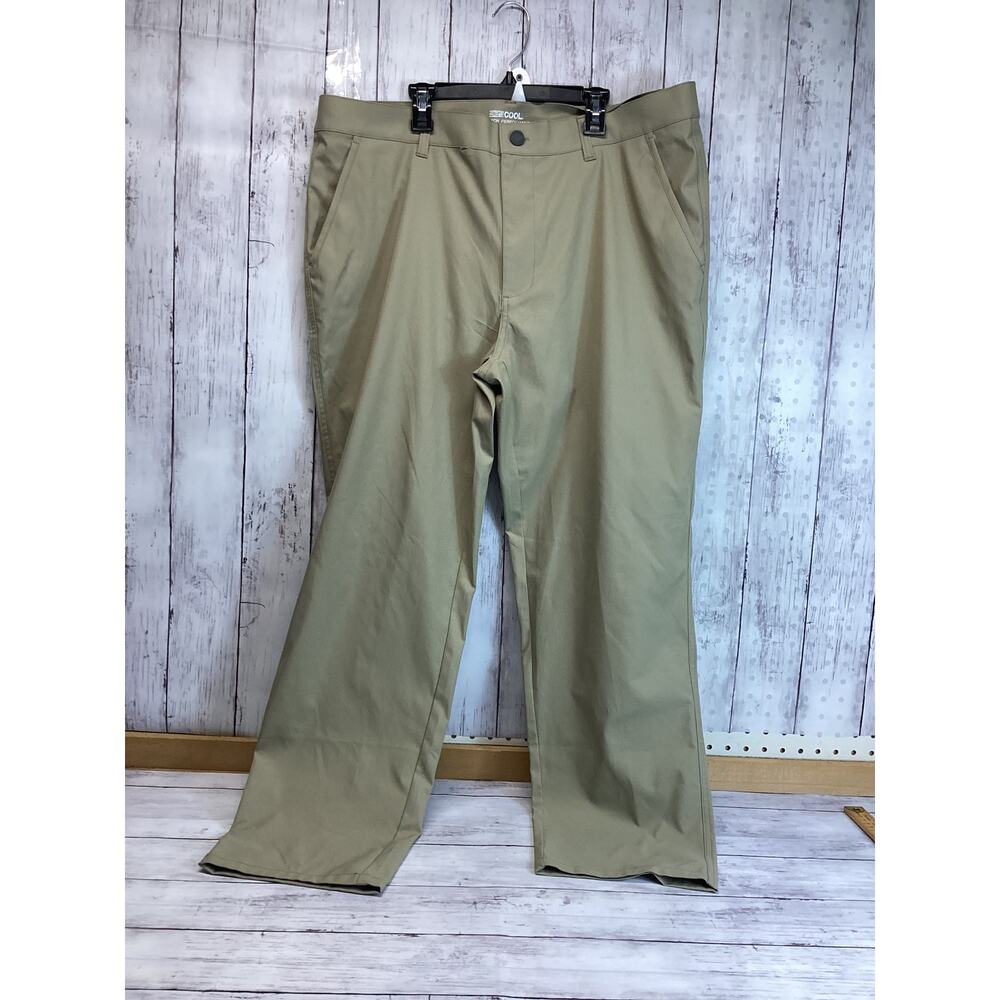 Cool Stretch Performance Men's Chino Tan Flat Front Cotton Pants Size 38X30